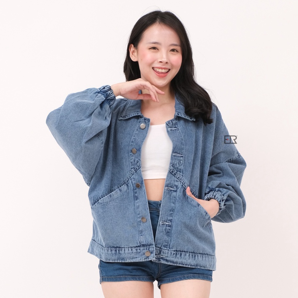 Jual ART O4B9 Jacket Jeans Oversize Lengan Balon Terbaru Jaket Balon ...