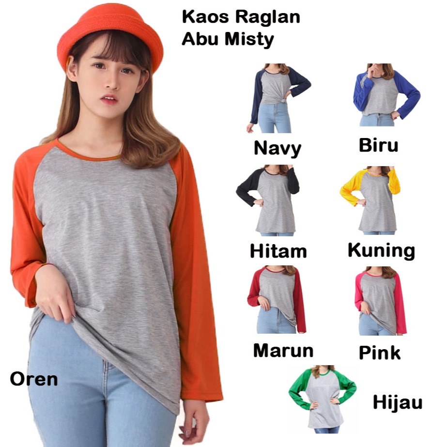 Kaos Raglan Lengan Panjang Abu Misty M71 Polos