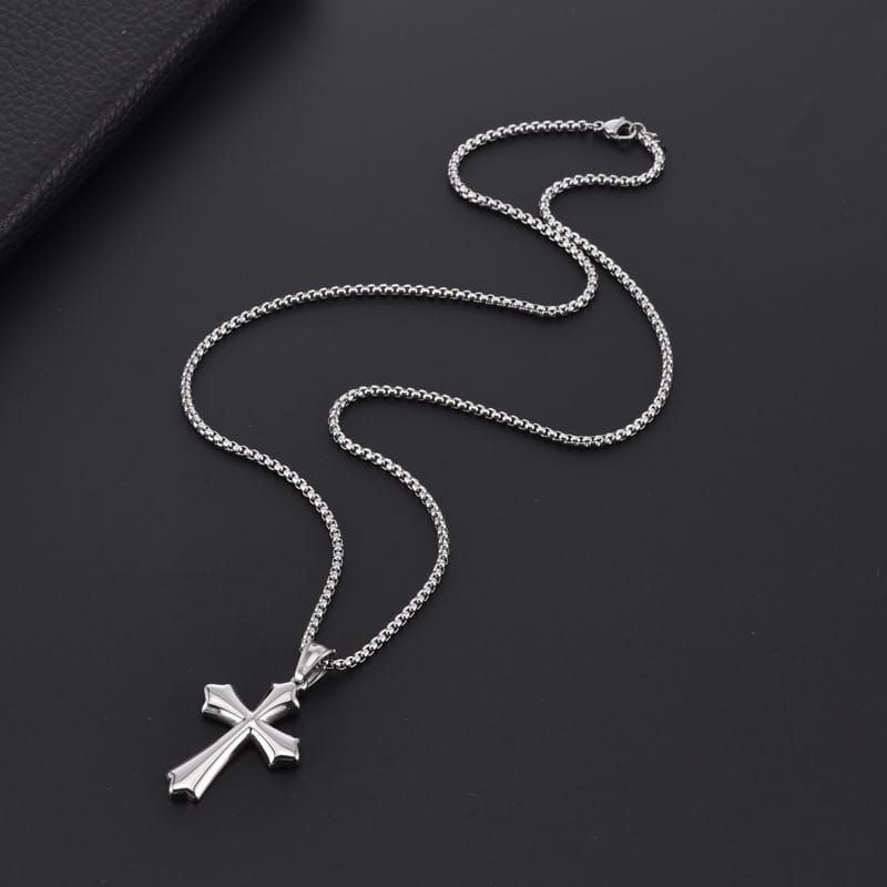 Jual Kalung Titanium Salib Pria Wanita Warna Silver Rantai Rollo Anti ...