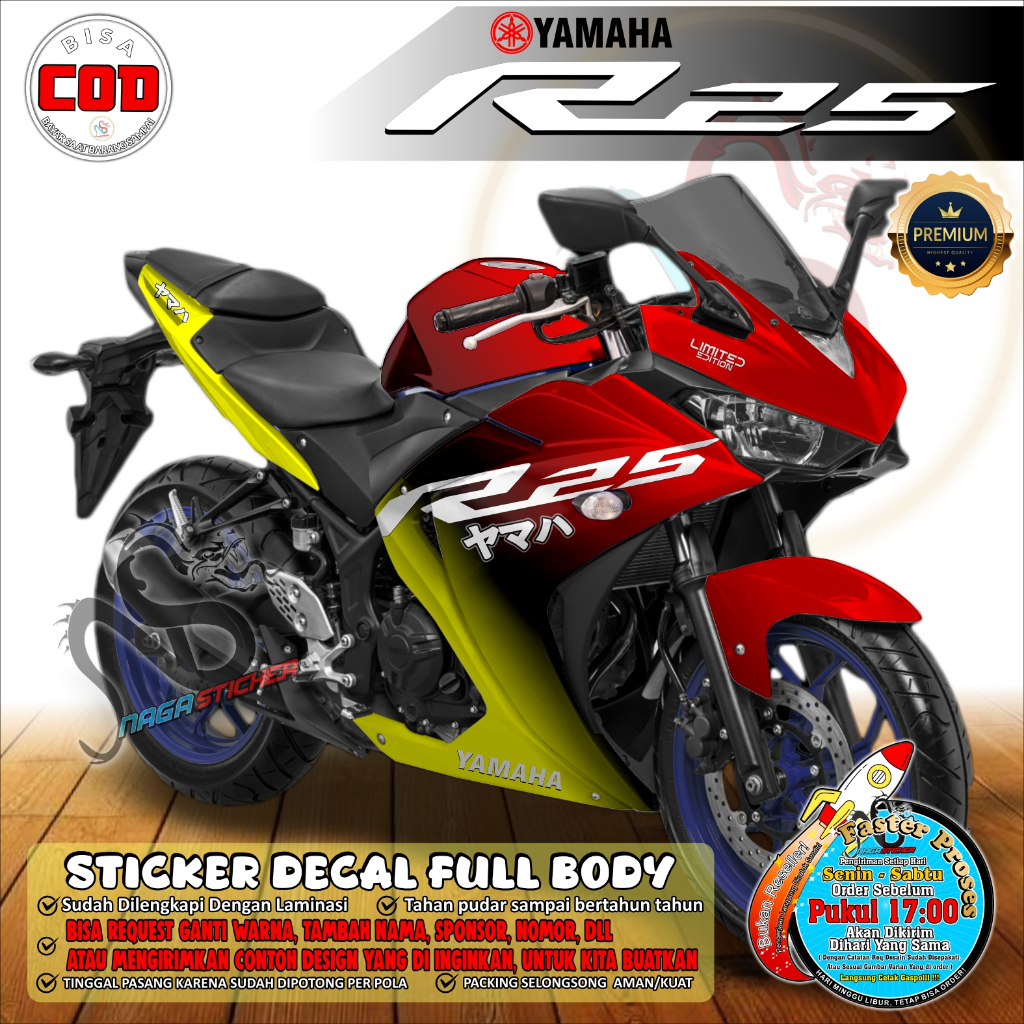 Jual BISA COD Decal Sticker Motor Full Body YAMAHA R25 OLD Motif 3Warna ...