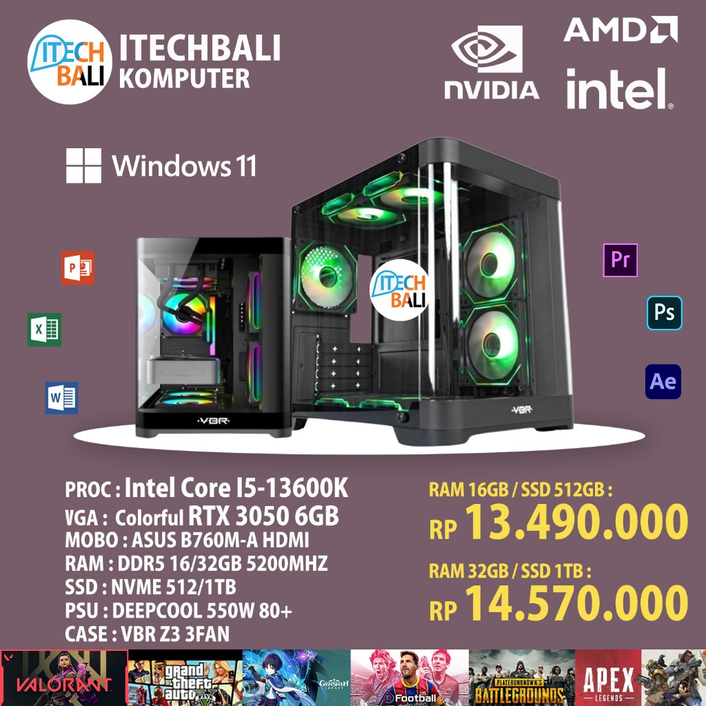 Jual Rakitan PC Intel Core i5 13600K B760M-A RAM 16GB / 32GB SSD 512GB ...