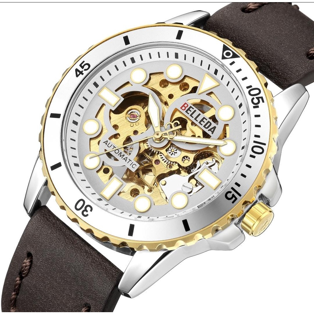 Jual Jam Tangan Belleda 9352 Automatic Leather Strap Water resistant ...