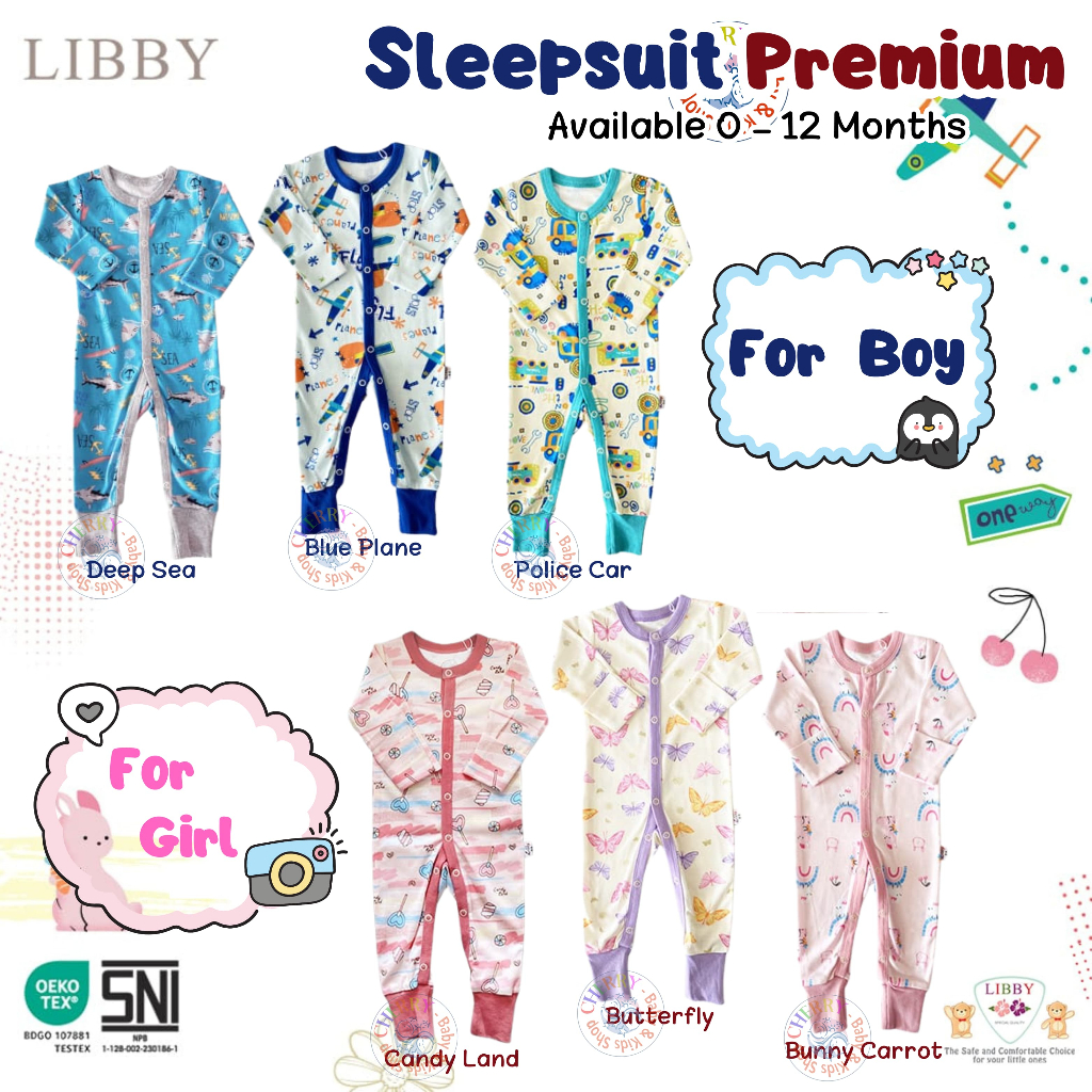Jual Libby Sleepsuit 0-12M 1Pcs Sleepsuit Premium Print Libby Boy Girl ...