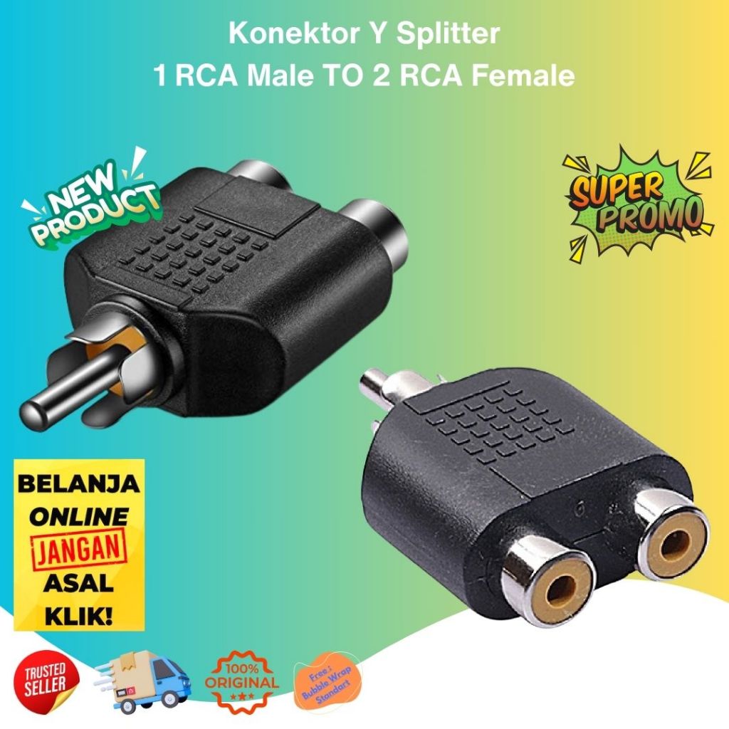 Jual Konektor Connector Y Splitter 1 RCA Male To 2 RCA Female Adapter ...