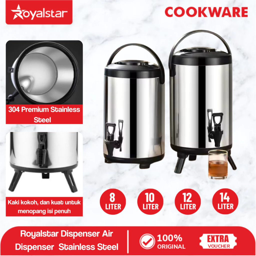 Royalstar dispenser air dispenser milk tea stainless steel termos besar 8l/10l/12l/14l