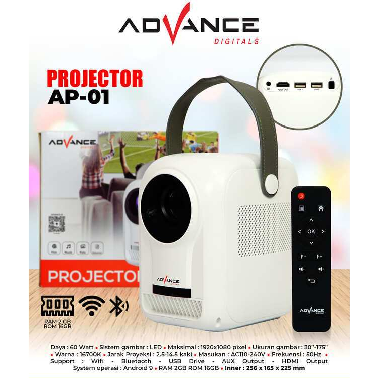 Jual Advance AP-01 Mini Projector Portable Android TV 1080P Smart ...