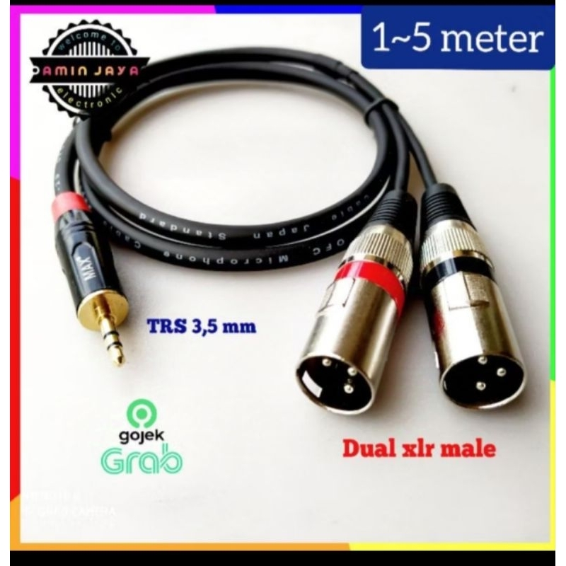 Jack mini stereo TRS 3,5 to dual xlr male kabel japan standard panjang  sampai meter