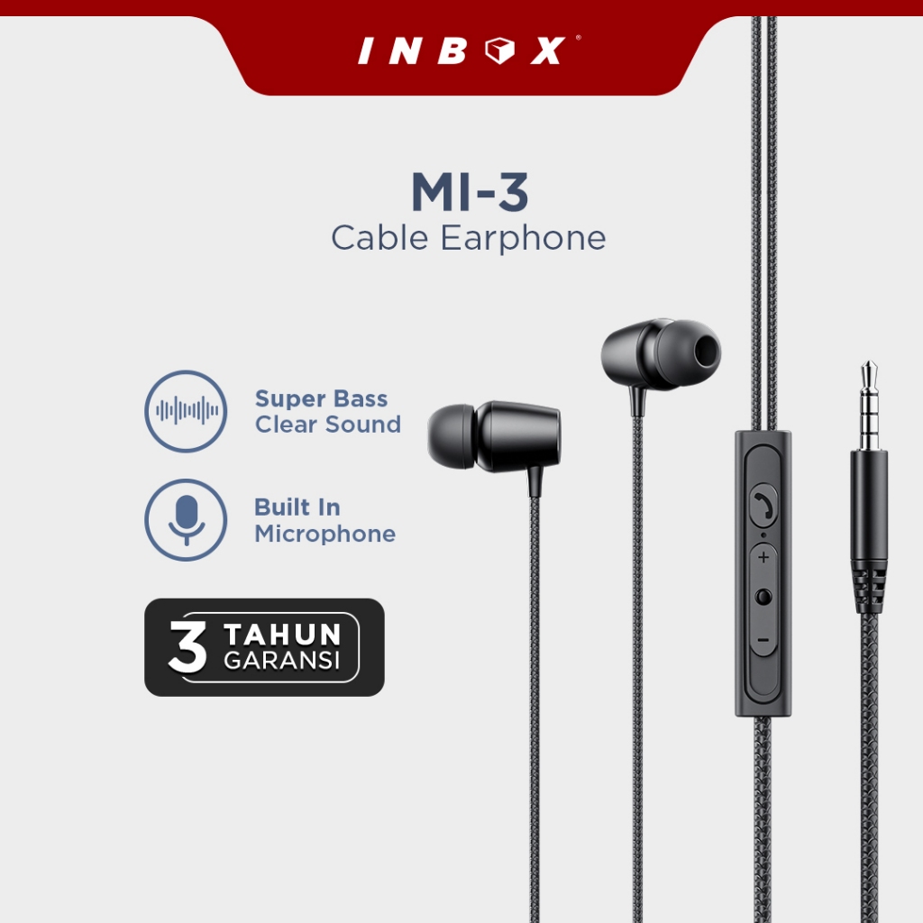 Earphone Handsfree Headset Cable Earphone Inbox MI-3 GARANSI TAHUN