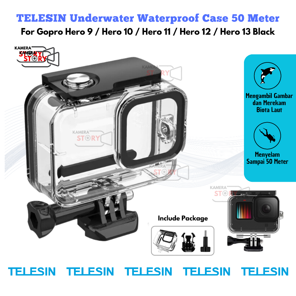TELESIN Waterproof Housing Case 50m Diving Protection for GoPro Hero 13  Hero 12 Hero 11 Hero 10 Hero Black Underwater Dive