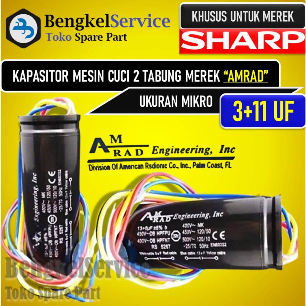 Jual Kapasitor Capacitor Mesin Cuci SHARP 3UF+11UF, Capasitor 3+11UF ...