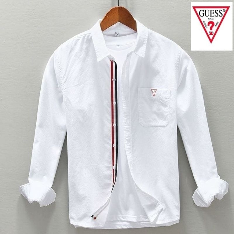 Jual kemeja pria lengan panjang guess's premium polos list kancing ...