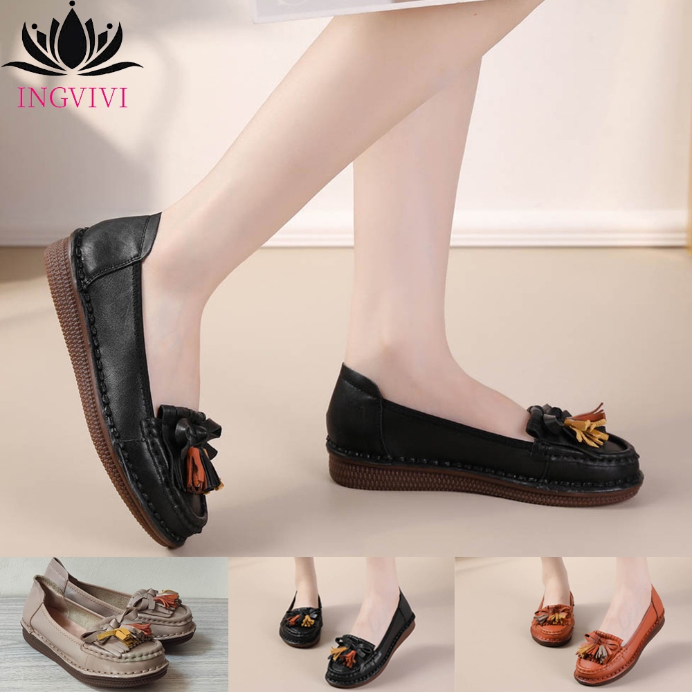 Sepatu Wanita INGVIVI Flat Melati Kulit Sapi asli Empuk dan Lentur Shoes - Tinggi 3 cm (Size 36-41)