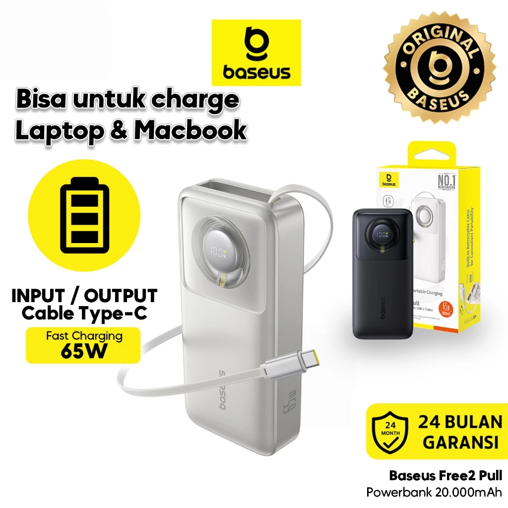 Baseus Powerbank Free2Pull 20000mAh 65W Power Bank with Retractable Cable 20000mAh 65W