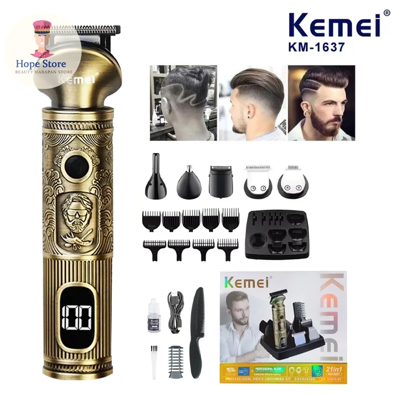 [ NEW ] Mesin Cukur Rambut Jenggot Kumis Kemei KM 1637 / Rambut Hair Clipper Elektrik | AutoStock