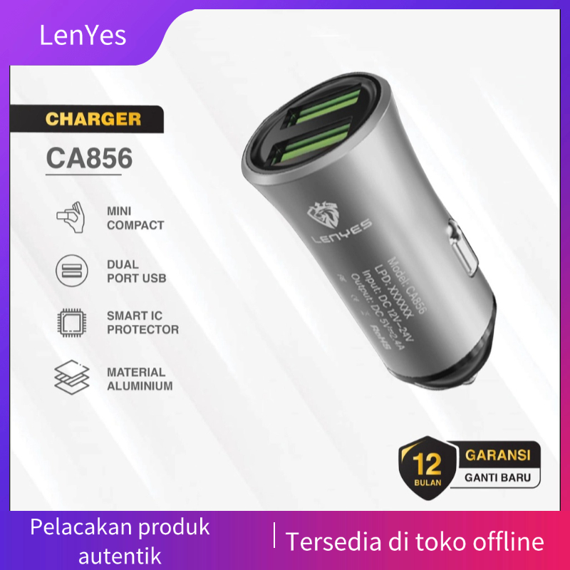 Jual LENYES CA856 2.4a 2 USB Car Charger HP adaptor Mobil casan ...
