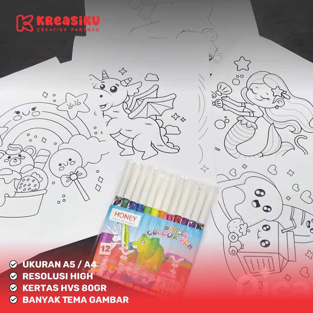 Jual 15 - 50 Lembar Variasi Gambar Mewarnai Edukasi Anak Random ...