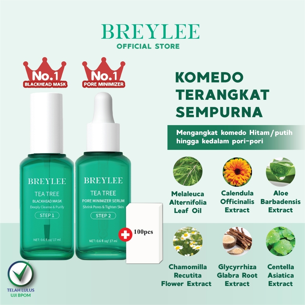 BREYLEE Blackhead Removal Mask Step 1 & Pore Minimizer Serum Step 2 / Masker Pengangkat Komedo & Serum Pengecil Pori Por Blackhead Set