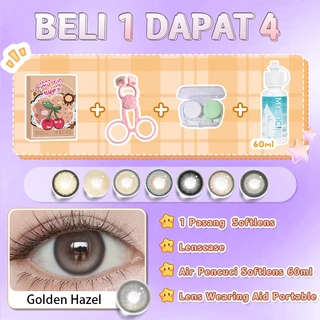 [beli 1 dapat 4]Mysticeyes Softlens 1Pasang Softlens+Air Softlens 60ML+lenscase+ Lens Wearing Aid Portable