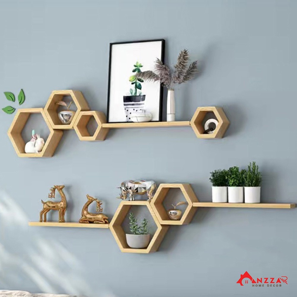 Satu Set Rak Tempel Hexagonal Hiasan Dinding Estetik isi 4 hexagon