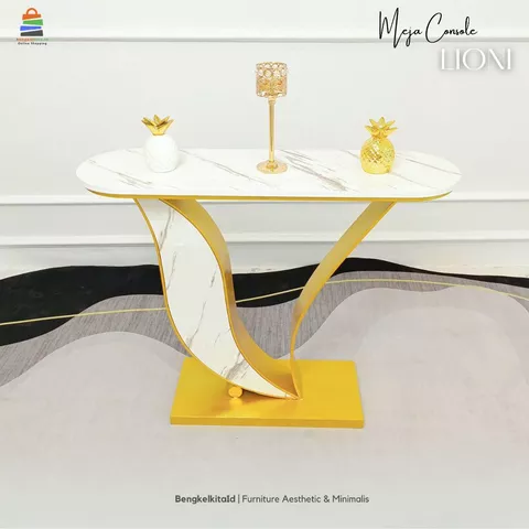 Aesthetic Console Table Entryway Foyer - MEJA LIONI - Modern Minimalist Plat Besi Gold