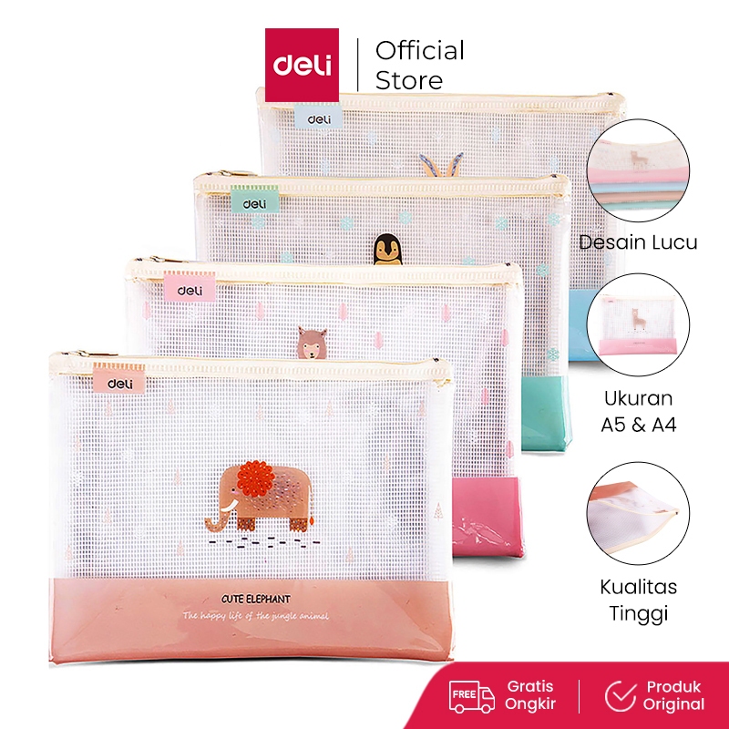 Jual Deli Transparent Mesh Zipper Bag Map Pouch Tas Resleting Jala A4 5990  | Shopee Indonesia