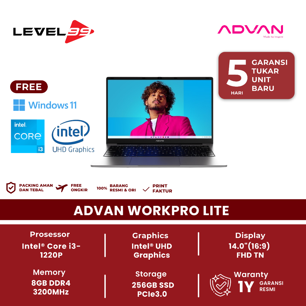 Jual Laptop Advan Workpro Lite | I3-1220P 8/256Gb Uhd 14