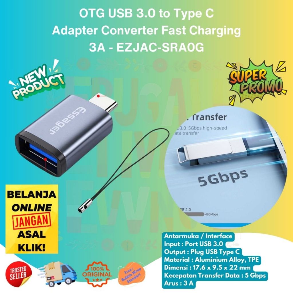 Jual OTG USB 3.0 Female to Type C Male Adapter Converter Fast Charging ...