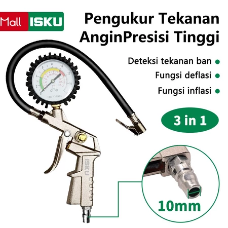 ISKU Tire Inflator 3 In 1 Alat Isi Ukur Angin Tire Pressure Gauge Inflator