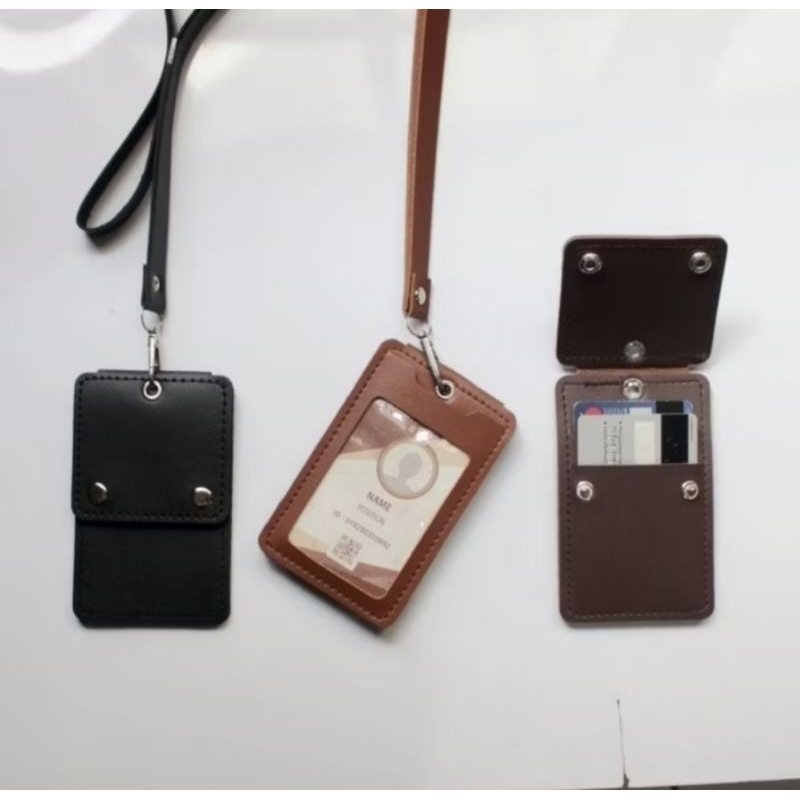 Jual [LARISSS] ID CARD KULIT KANCING PENUTUP KARTU / ID CARD HOLDER ...