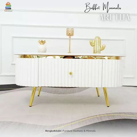 Meja Ruang Tamu Minimalis Meja Tamu Aesthetic - Meja Aretha - Kayu Solid Laci Cat Duco Glossy