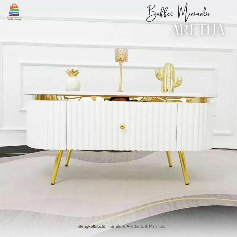 Meja Ruang Tamu Minimalis Meja Tamu Aesthetic - Meja Aretha - Kayu Solid Laci Cat Duco Glossy