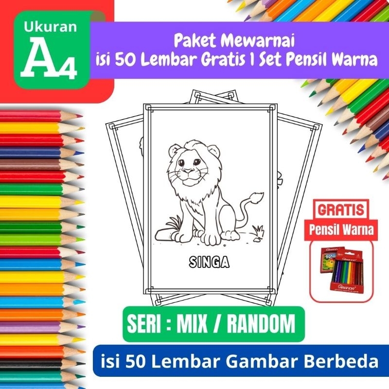 Jual [ EDISI MIX RANDOM -A4 ] Promo Termurah Paket Mewarnai Gambar isi ...