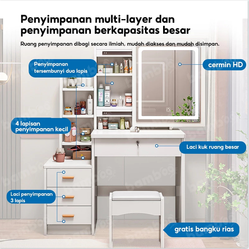 Jual E-TIFE Meja Rias Putih Lampu LED / Meja Rias Kaca Sliding ...