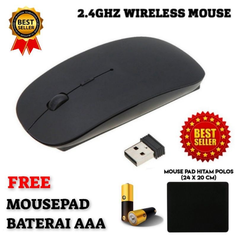 Jual MOUSE WIRELESS SLIM 2.4GHZ AP-01 + MOUSEPAD POLOS 18 X 22 CM ...