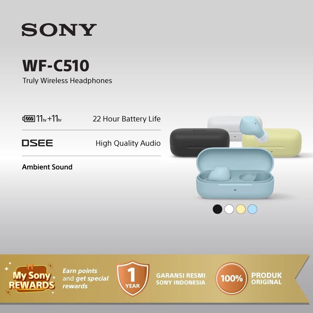 SONY WF-C510 Truly Wireless Earbuds with Multiple Connection, Ambient Sound, Battery 11h, Faster Quick Charging, Bluetooth 5.0, IPX4