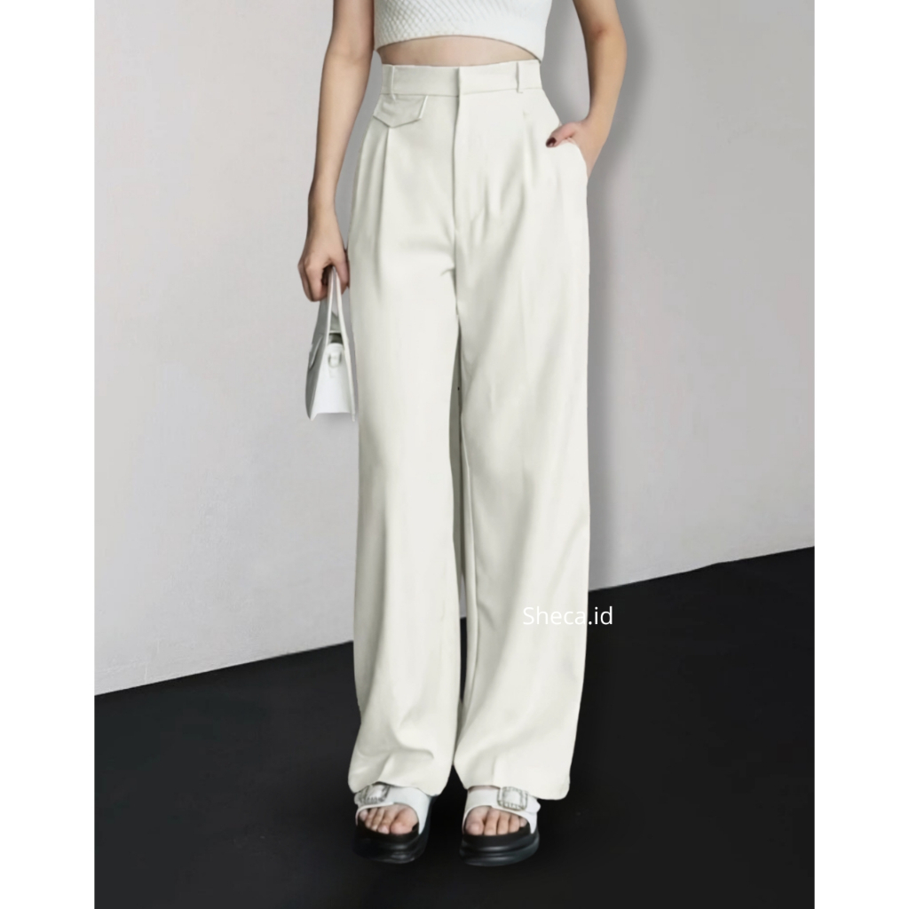 Jual SHECA - Celana Kulot Wanita Highwaist Loose Pants Korean Kekinian ...