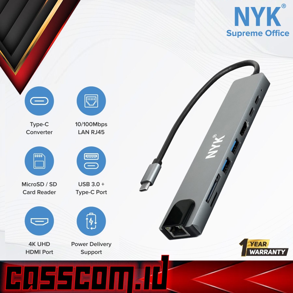 Jual NYK C8 8 in 1 USB Hub Converter Type C to HDMI PD USB3.0 MicroSD ...