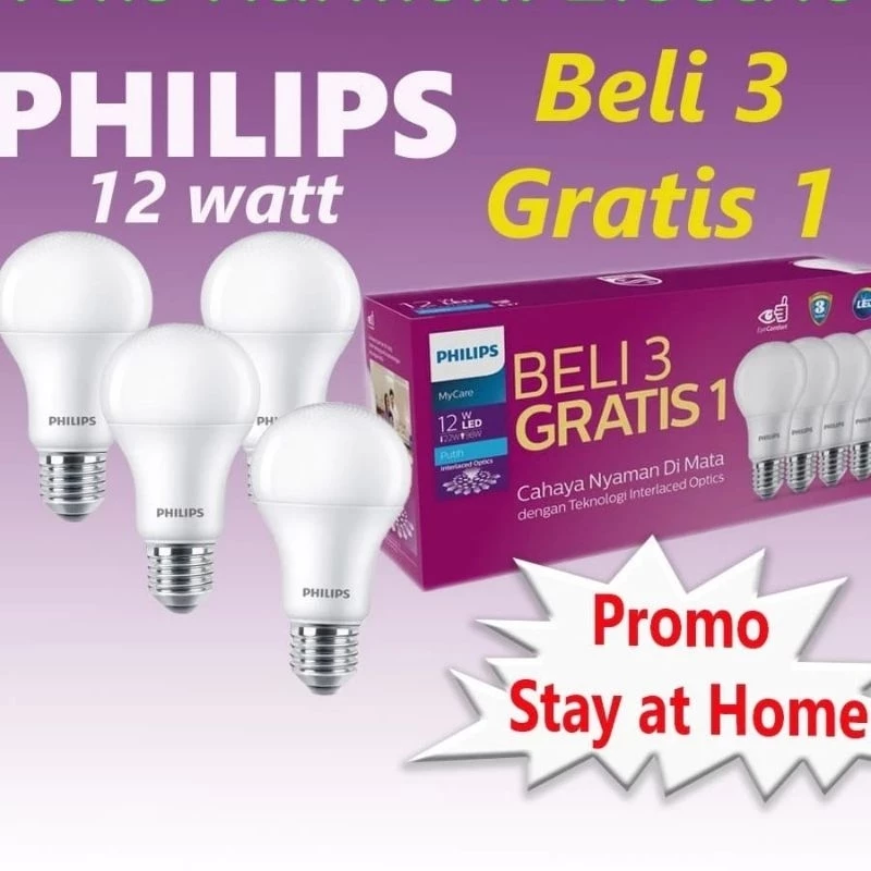 [ isi 4pcs ] lampu led philips 12 watt my care isi