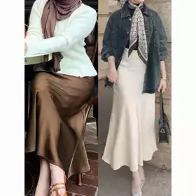 Satin Flowy Rok Resleting Elegan Tampil Stylish Korean Satin Skirt Maxi Satin Skirt Rok Panjang