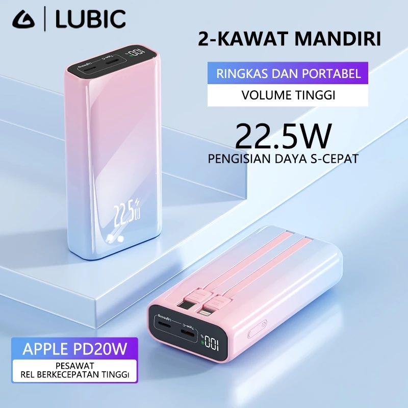 LUBIC PowerBank Mini 10000mAh 22.5W Fast Charging Cable Type-C / Lightning i15 i16 Samsung Android