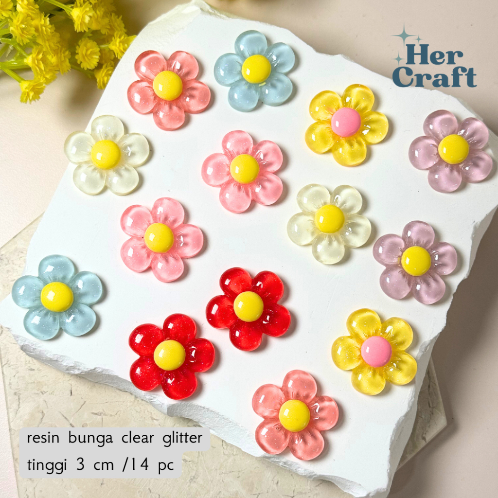 Jual hercraft - resin clay bunga clear glitter / isi 14pc | Shopee ...