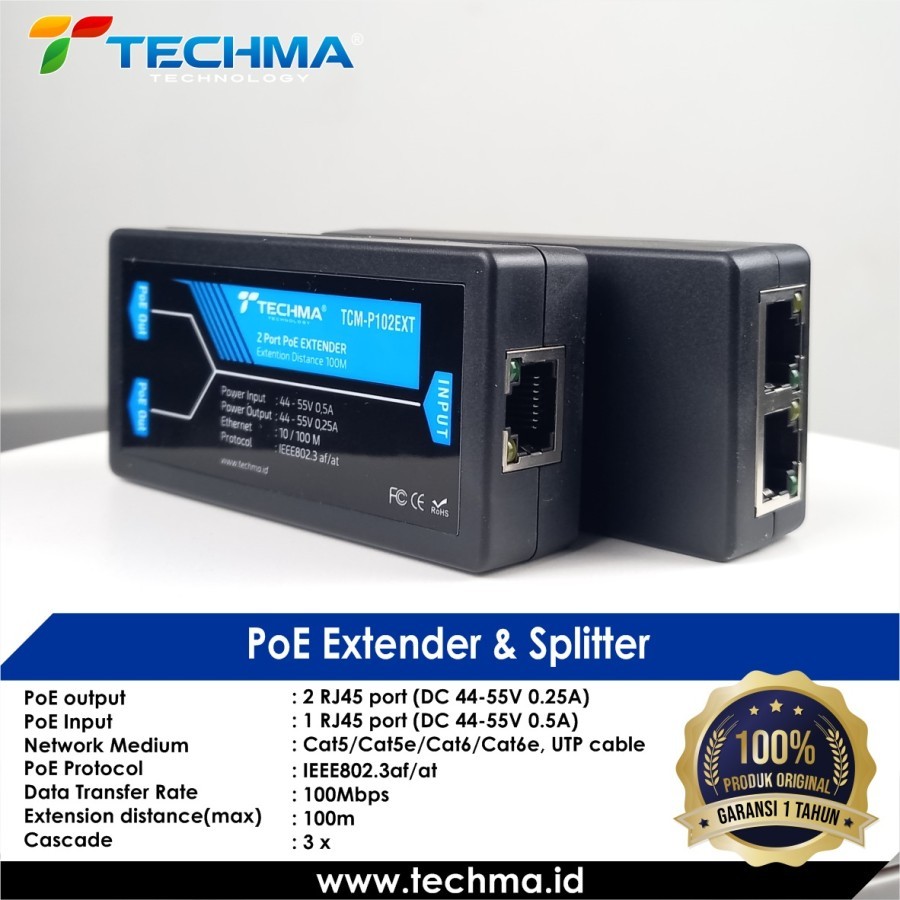 Jual Techma Active Poe Extender Switch 1 port to 2 port | Shopee Indonesia