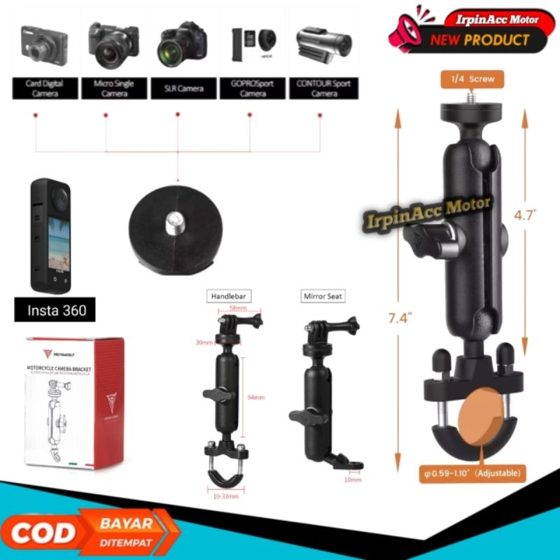 Jual Breket Pegangan GoPro Spion Dan Stang Original Motowolf Bracket ...