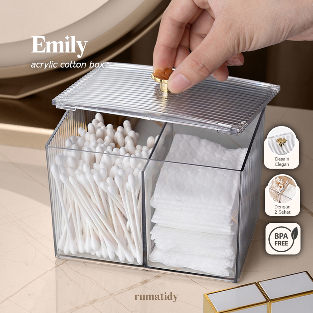 Jual (RUMATIDY) EMILY Box Akrilik Wadah Kapas Kotak Transparan ...