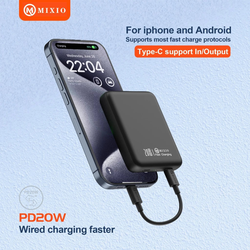 MIXIO MP-13 Mini Power Bank Magnetic Magsafe 20W Fast Charging Type C PD 5000 mAh Super Mini