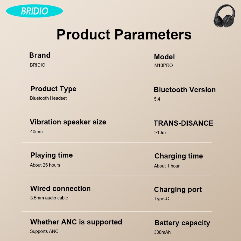 Jual Bridio M10 Pro ANC Wireless Headphones Foldable 25H Playtime Hi ...