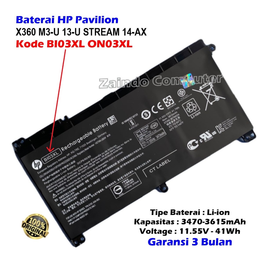 BI03XL Batterie pour HP ProBook X360 11 G1 G2 EE Stream 14-AX 14-CB 14