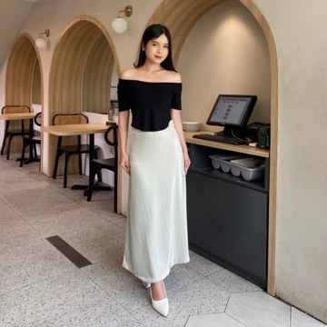 NAYNA Rok Satin Slik Premium Midi Lenght Panjang Satin Skirt Rok Slik Korean Style Basic Wanita