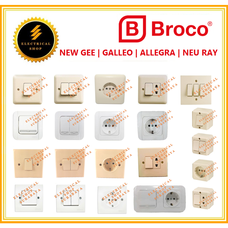 BROCO SAKLAR ENGKEL SERI TRIPLE STOP KONTAK TANAM NEW GEE GALLEO ALLEGRA NEU RAY PUTIH CREAM TUNGGAL GANDA WID DOUBLE INBOW OUTBOW IB OB SNI ORIGINAL ORI