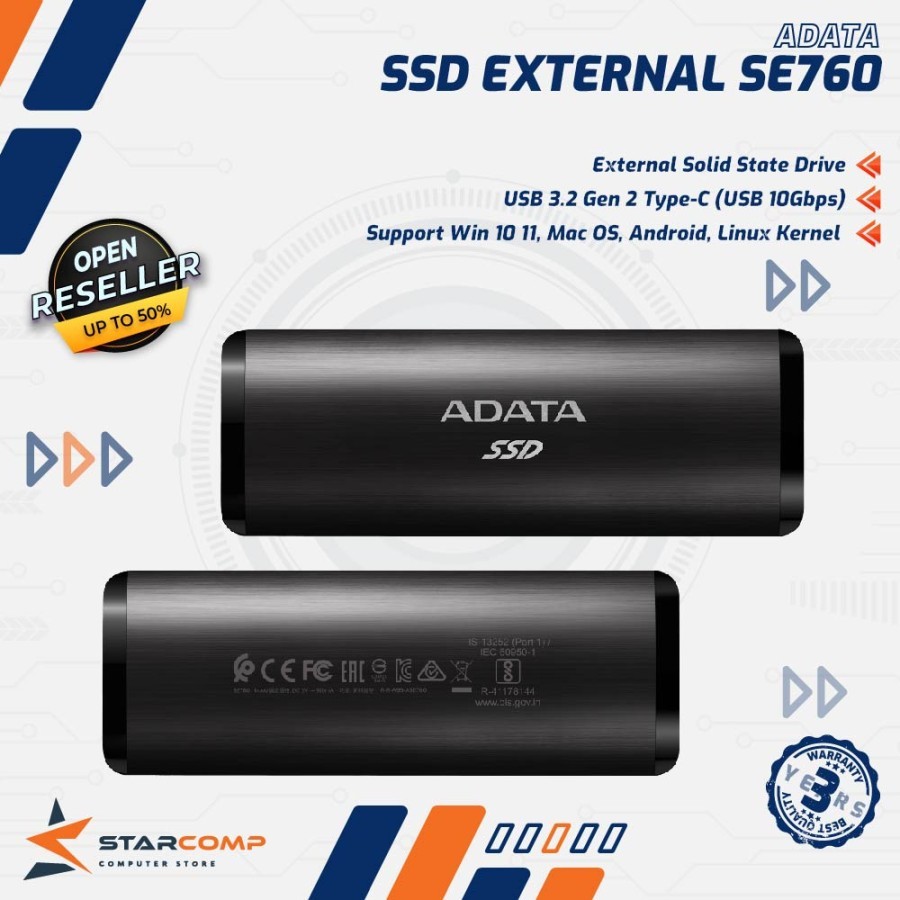 Jual ADATA SE760 SSD External USB3.2 Gen 2 USB-C Portable Solid State ...